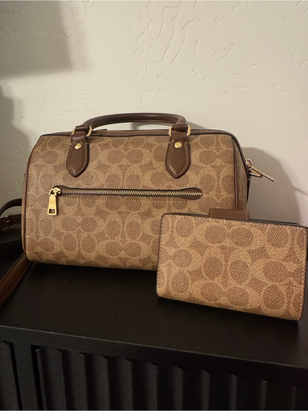 Coach Brown Signature Rowan Satchel Bag with Matching Wallet - Picture 7 of 12